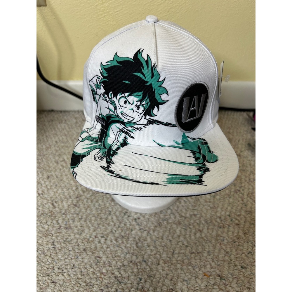 My Hero Academia Deku Snapback Hat White U.A. High School Logo SMASH Anime Cap